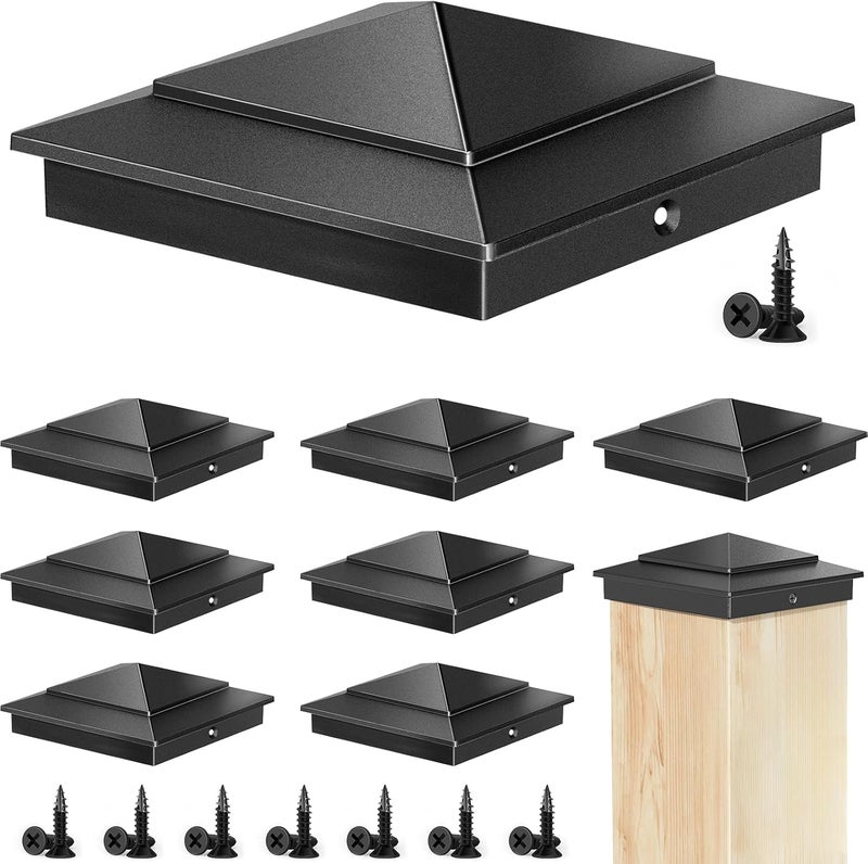toscoco 6" x 6" Aluminum Pyramid Post Caps Fits Actual 5.5" x 5.5" Wood/Cedar Posts, 8-Pack Unbreakable Fence Post Caps Cover for Outdoor Fences, Decks, and Mailbox Posts - Image 1